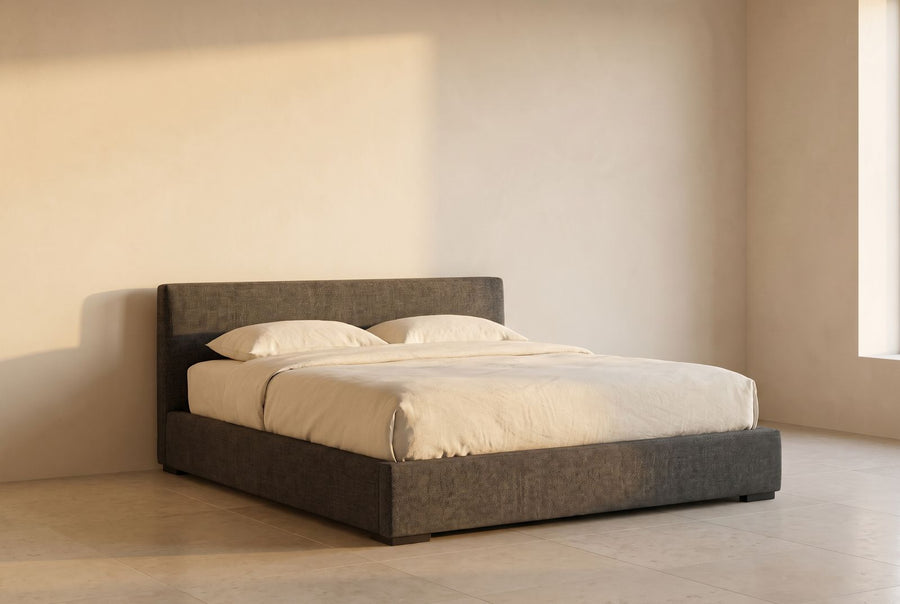 Apsley Platform Bed in charcoal heathered wool