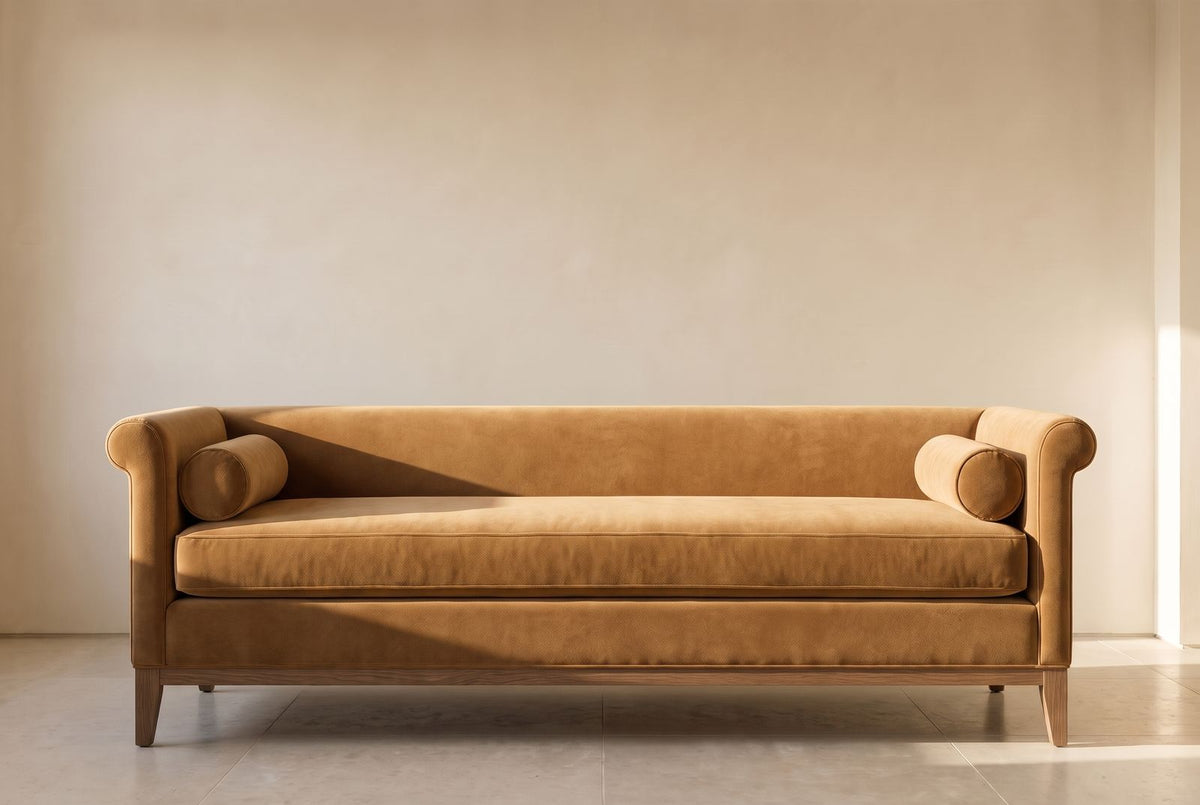Astoria Bench in camel mohair velvet