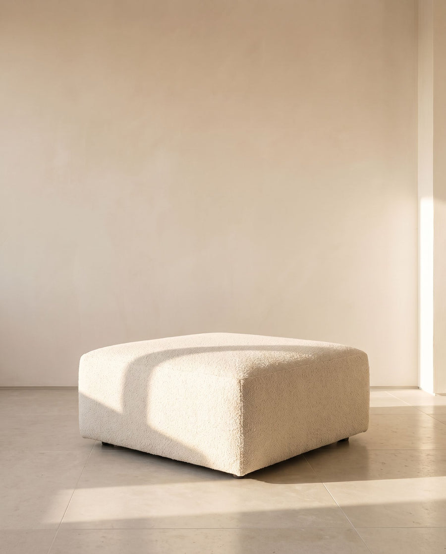 Bobby Ottoman in ivory bouclé