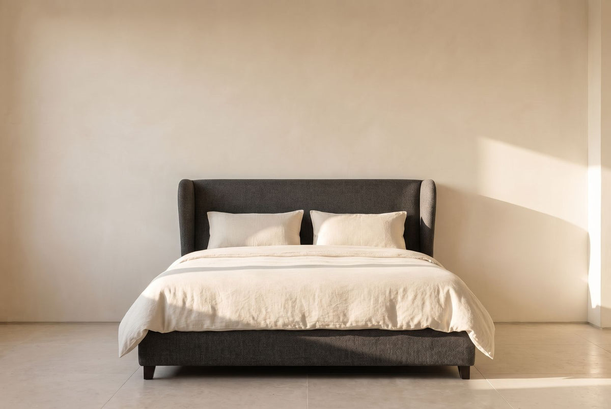 Bondi Platform Bed in charcoal heathered wool