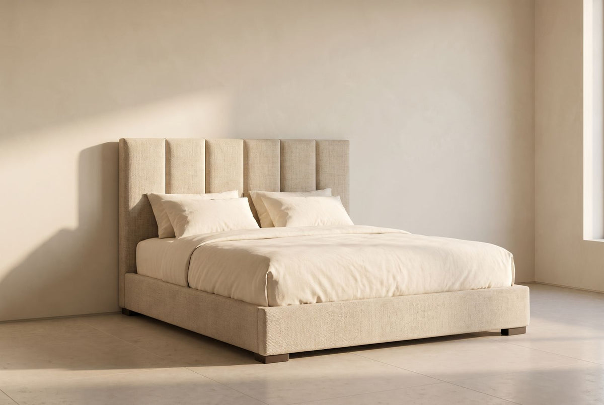 Celine Platform Niddah Bed in oatmeal linen