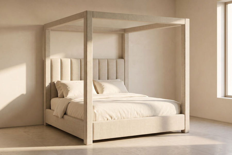 Celine Poster Platform Bed in oatmeal linen