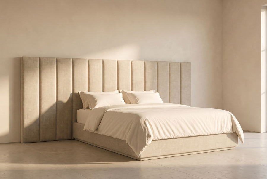Celine XL Platform Bed in oatmeal linen