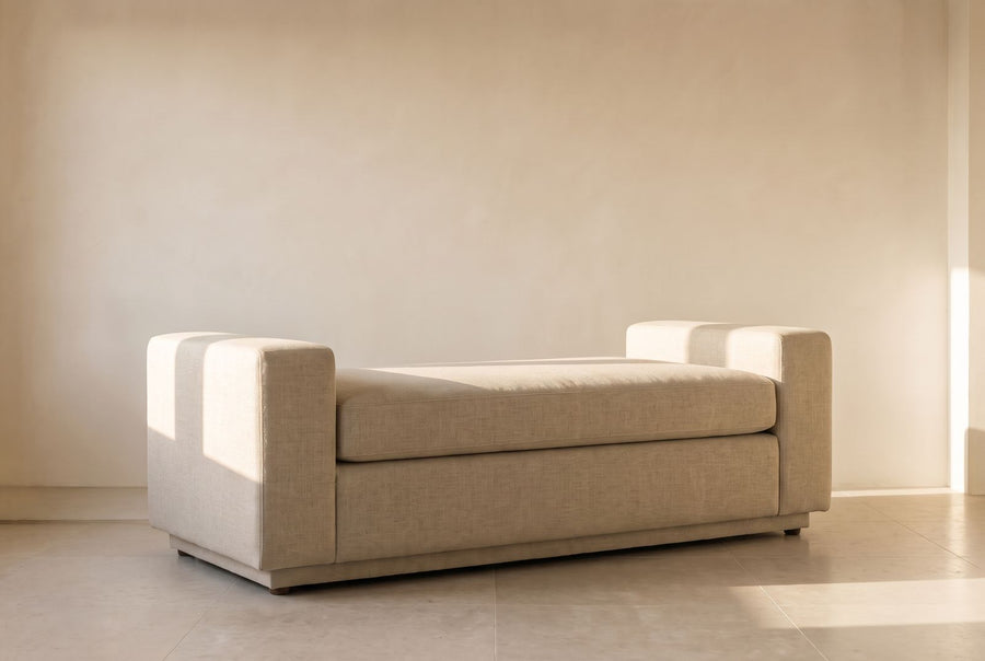 Clarissa Bench in sand textured linen