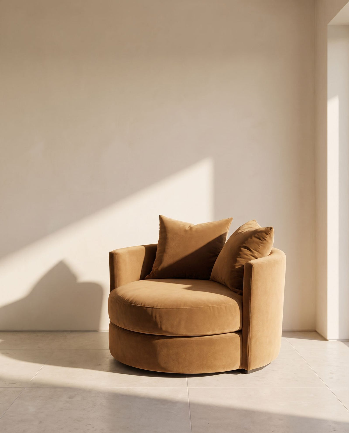 Daphne Swivel Chair in camel mohair velvet