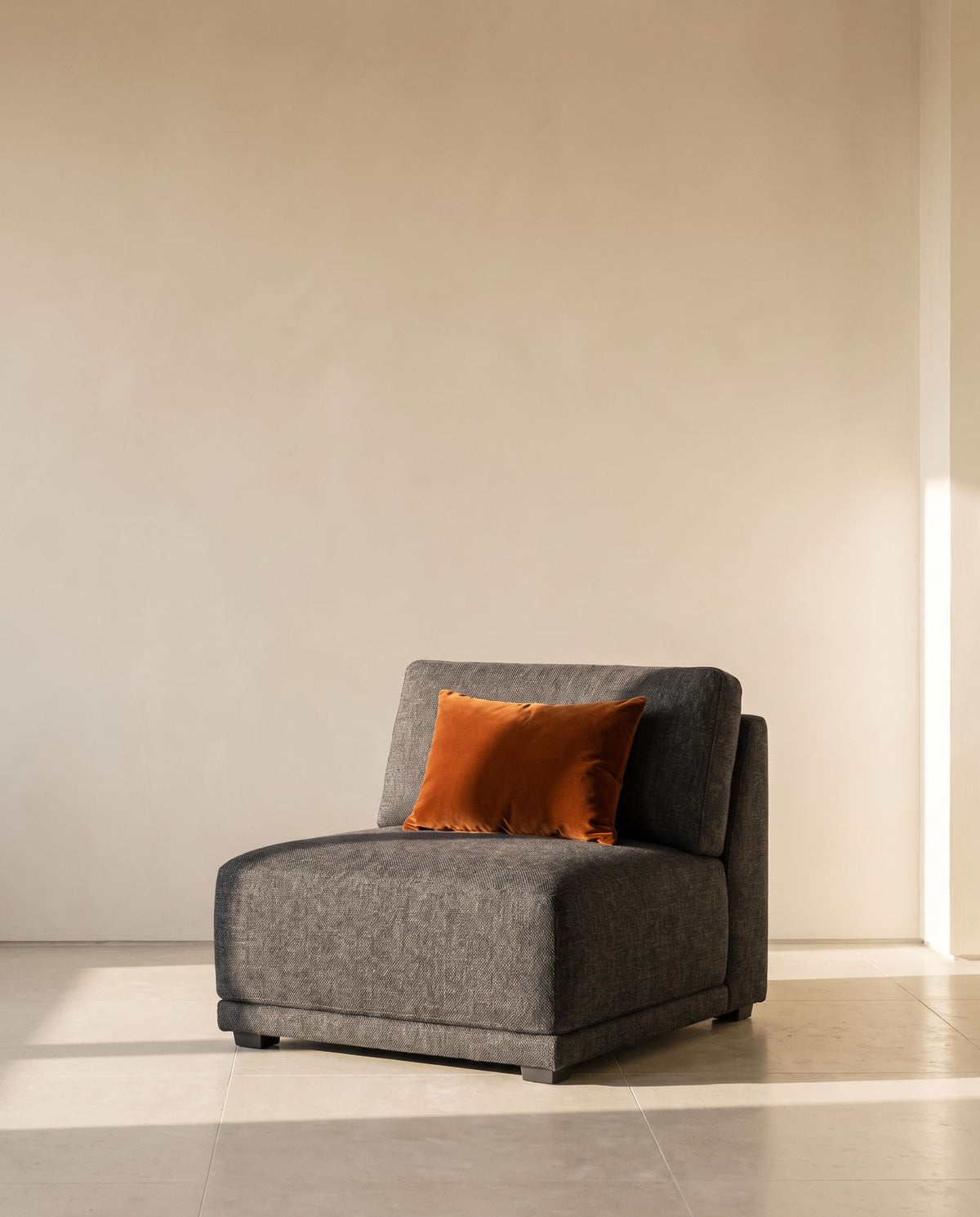Diane One-Arm Chair in charcoal heathered wool
