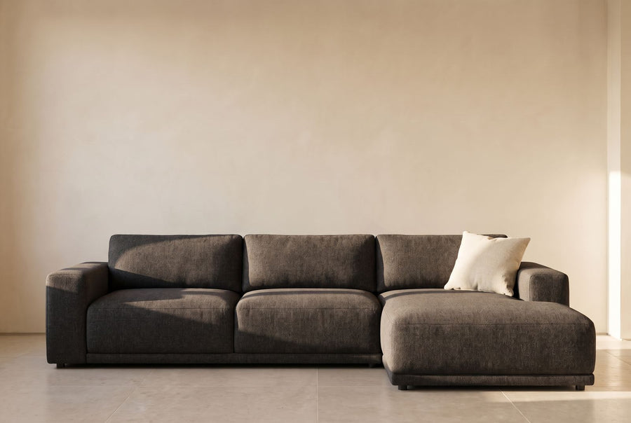Diane Arm Chaise Sectional in charcoal heathered wool