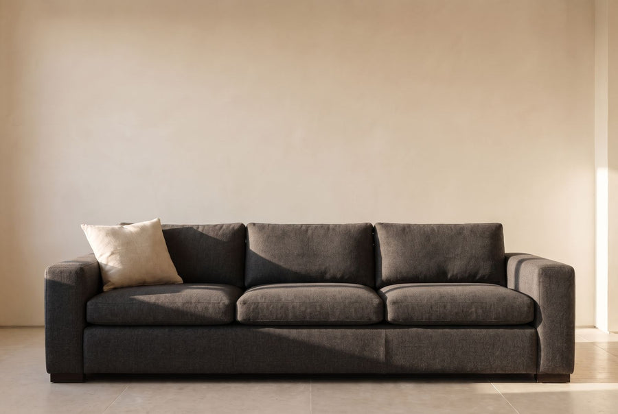 Diane One-Arm Loveseat in charcoal heathered wool