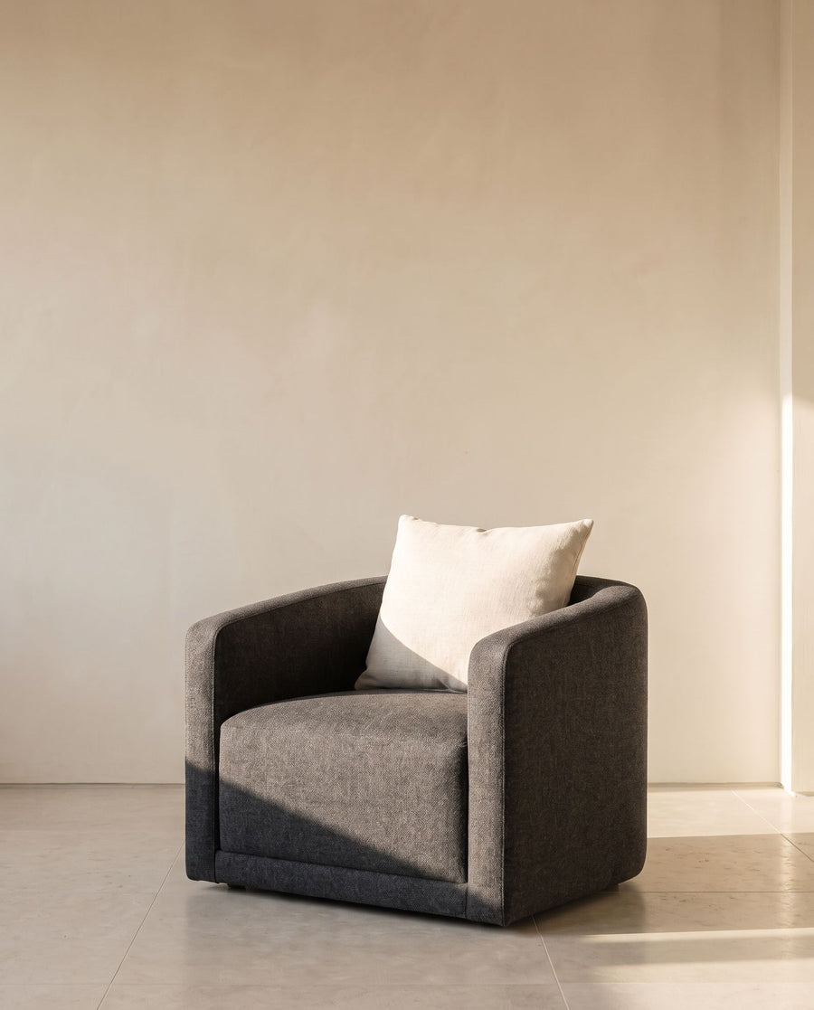 Duke Swivel Chair in charcoal heathered wool