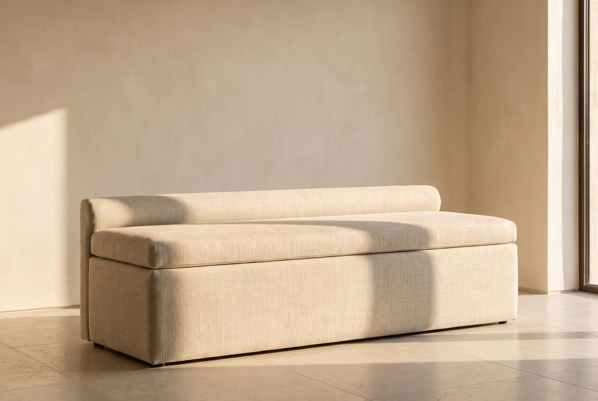 Fergus Storage Bench in sand textured linen