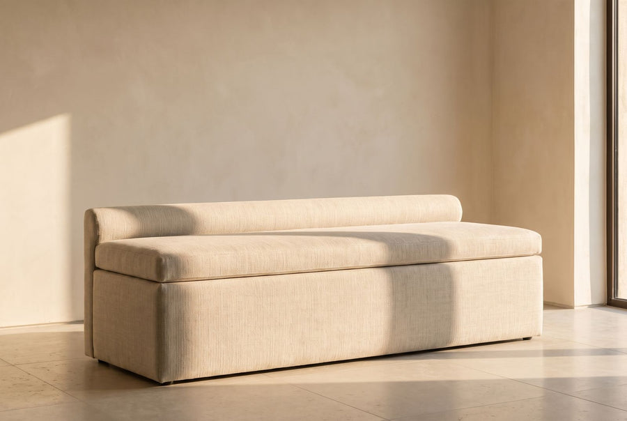 Fergus Storage Bench in sand textured linen