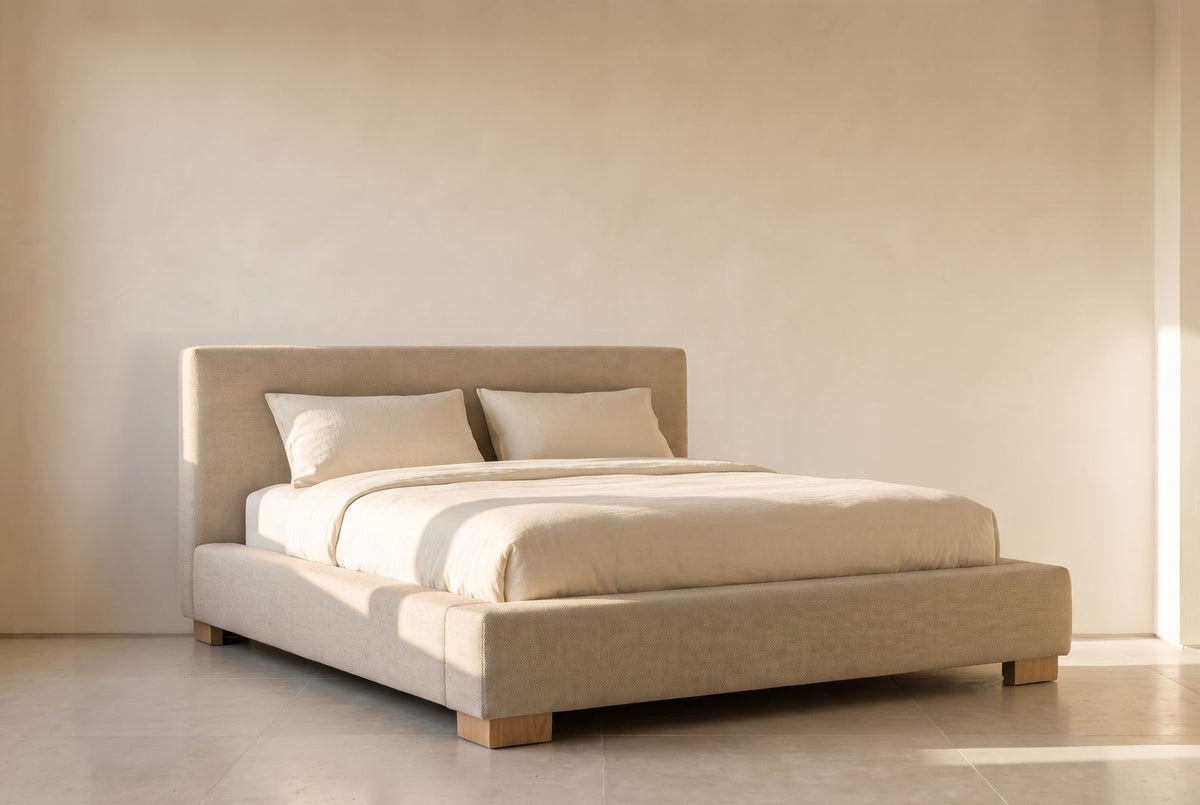 Fresno Platform Bed in sand textured linen