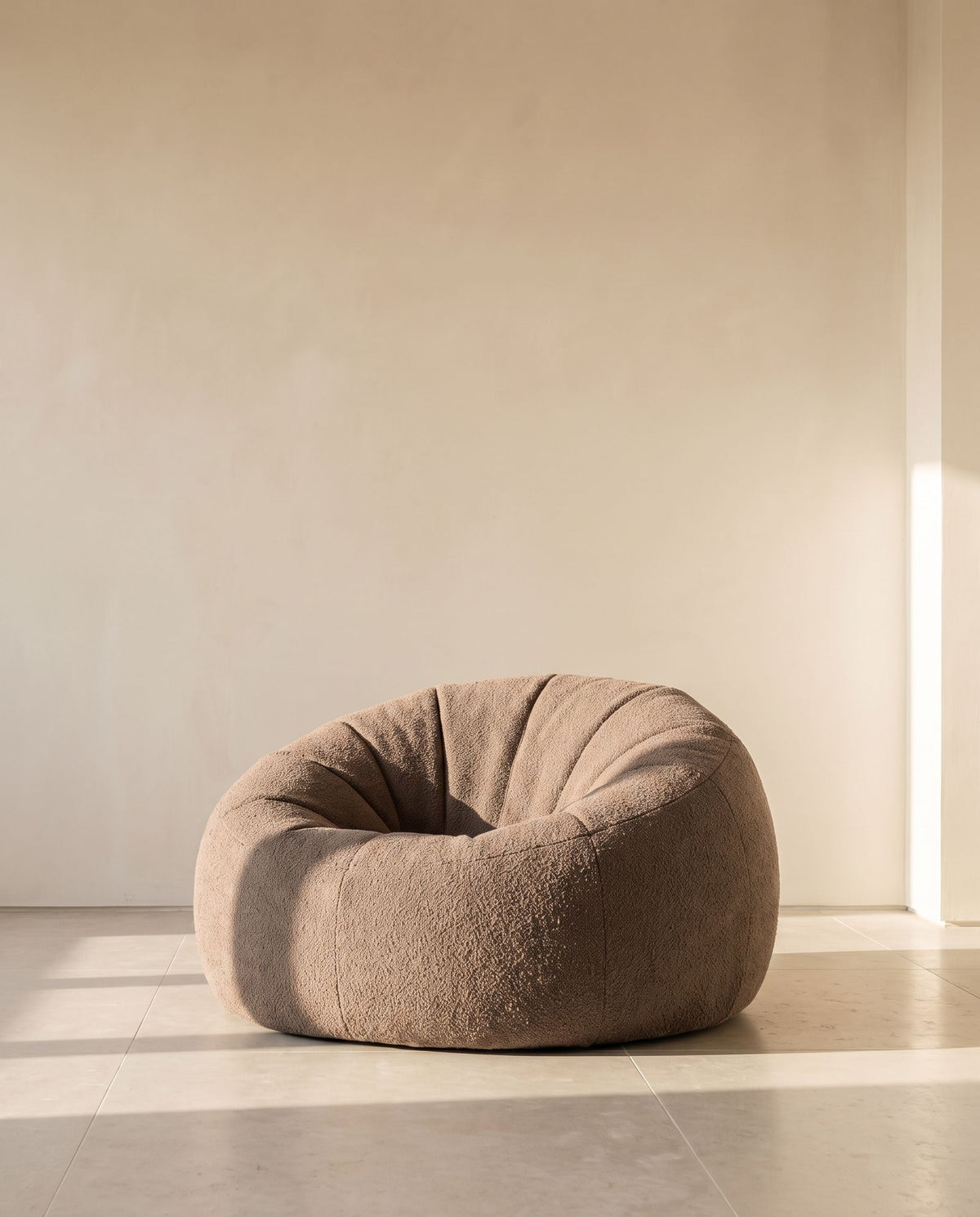 Gel “Bean” Bag Chair in taupe wool bouclé