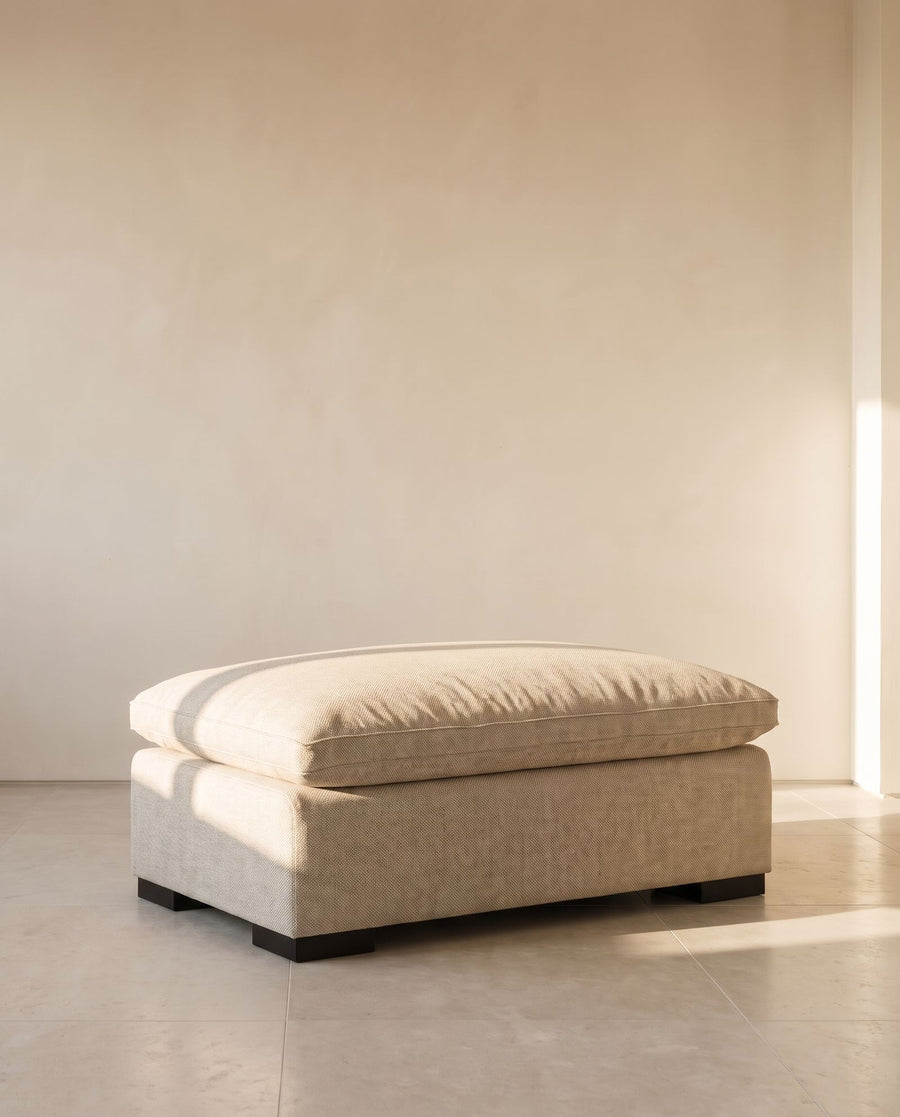 Isla Square Ottoman in oatmeal linen
