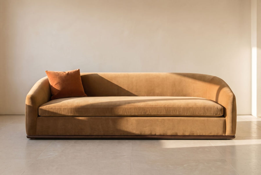 Ivy Sofa in camel mohair velvet
