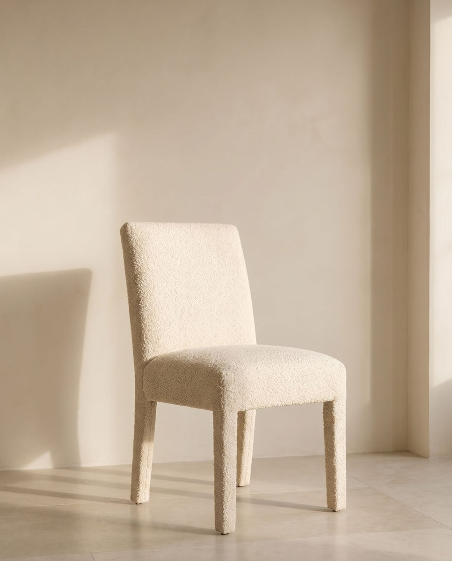 Jasmine Armless Dining Chair in ivory bouclé