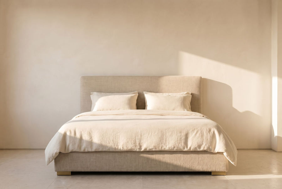 Kirsten Platform Bed in oatmeal linen