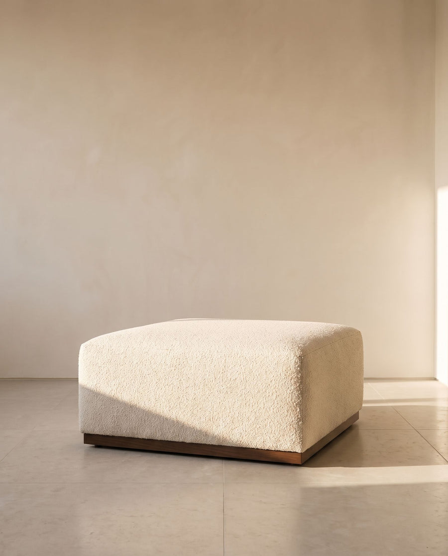 Luna Ottoman in ivory bouclé