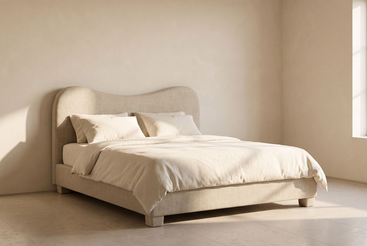 Milo Platform Bed in oatmeal linen