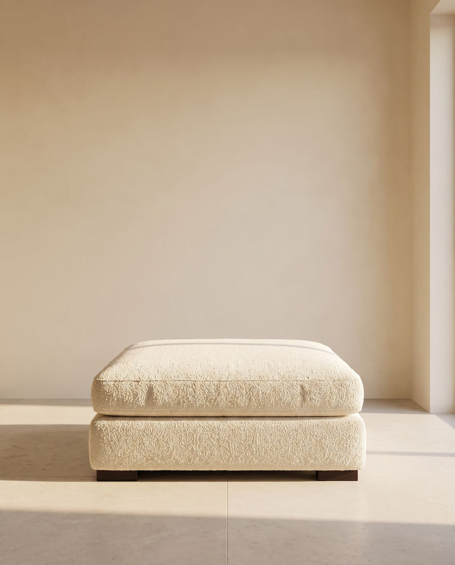 Nimbus Modular Loveseat & Ottoman in ivory bouclé