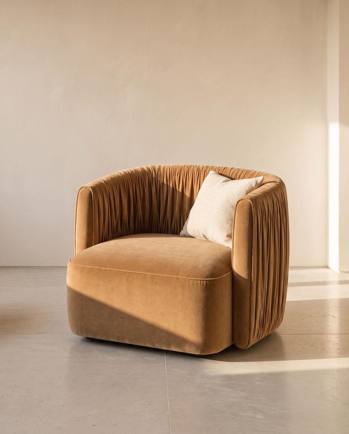 Nolan Swivel Chair in camel mohair velvet