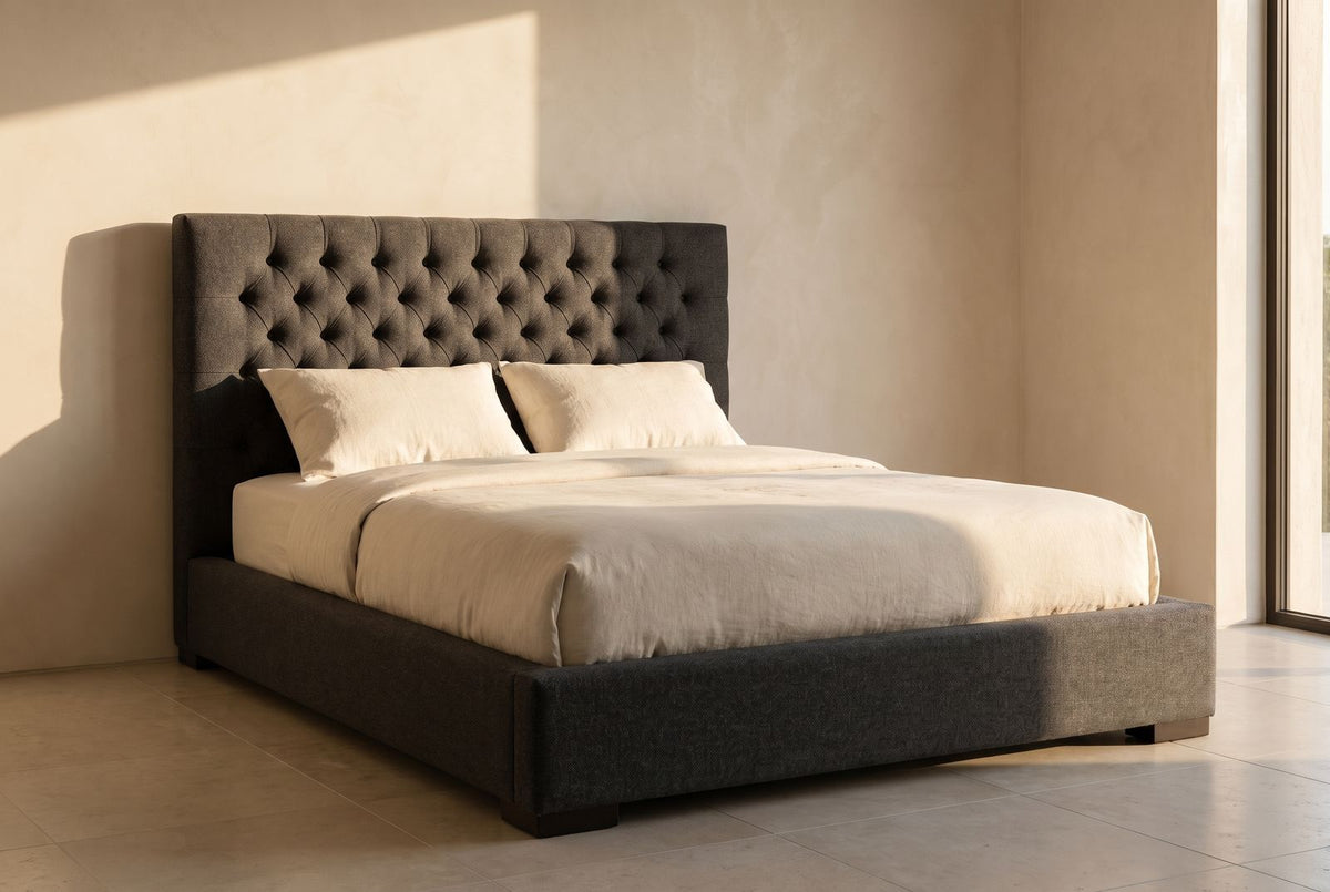 Orchid Platform Bed in charcoal heathered wool