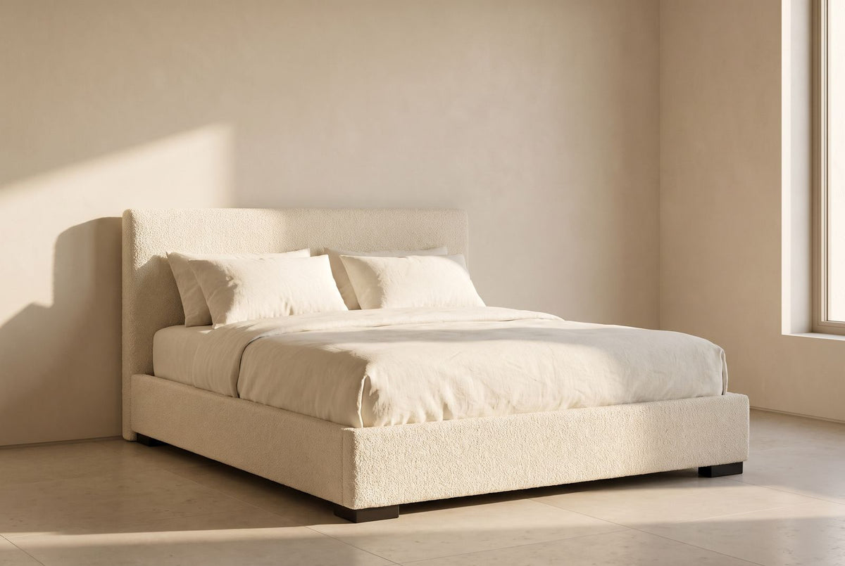 Palm Platform Bed in ivory bouclé