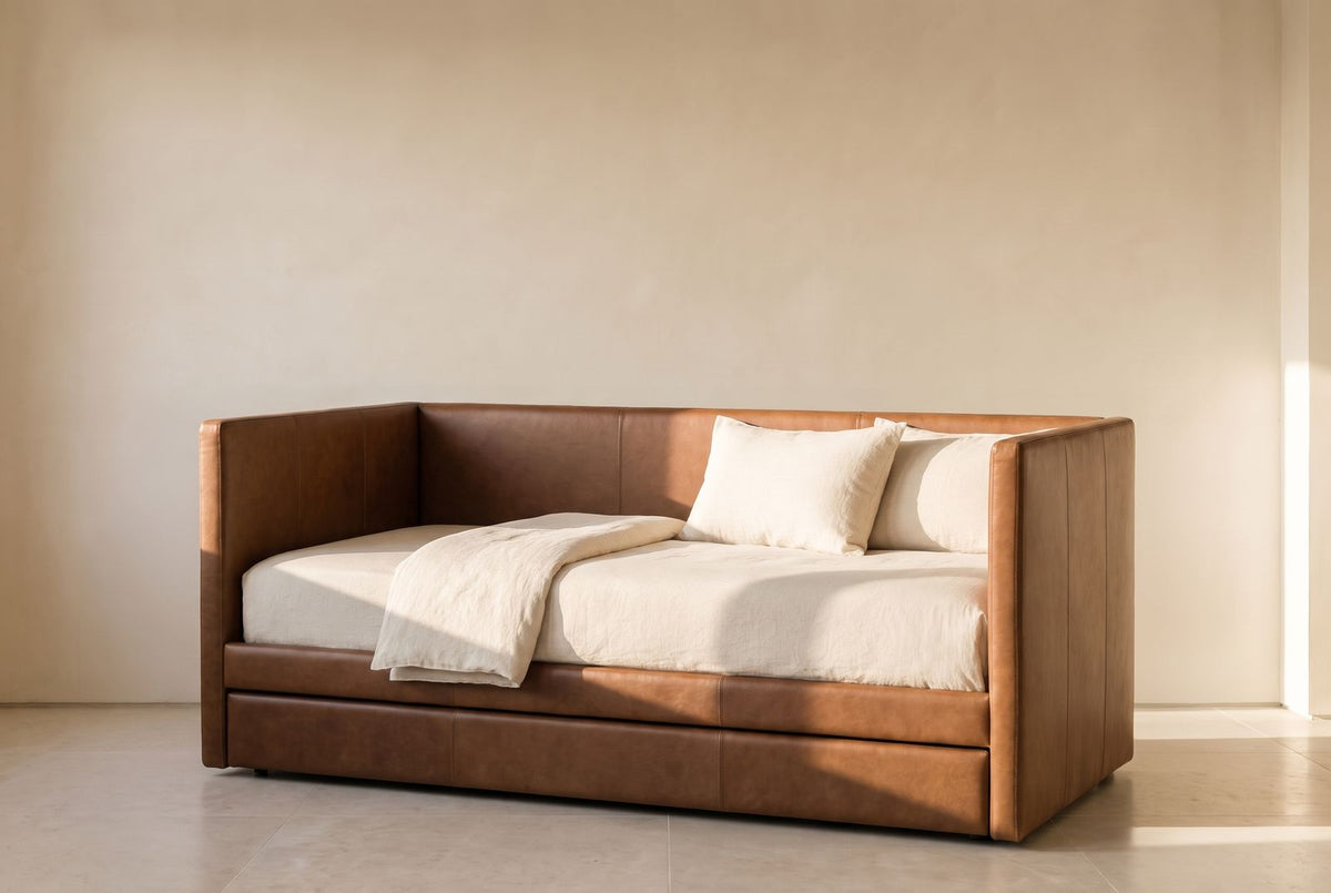 Santana Twin Daybed with Trundle – Sleek and Functional Design in tobacco leather