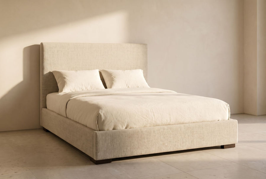 Sarasota Platform Bed in oatmeal linen