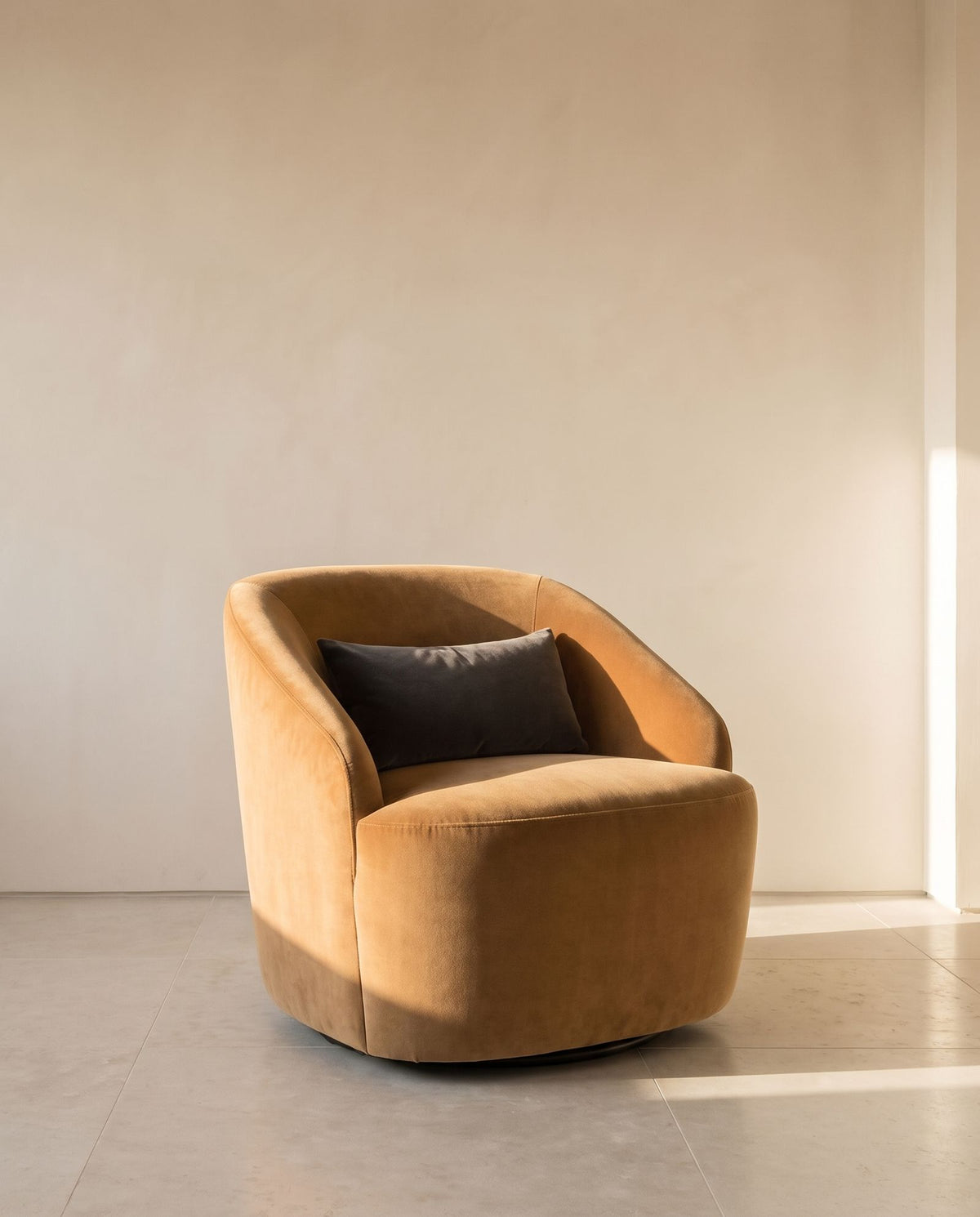Serena Swivel Chair in camel mohair velvet