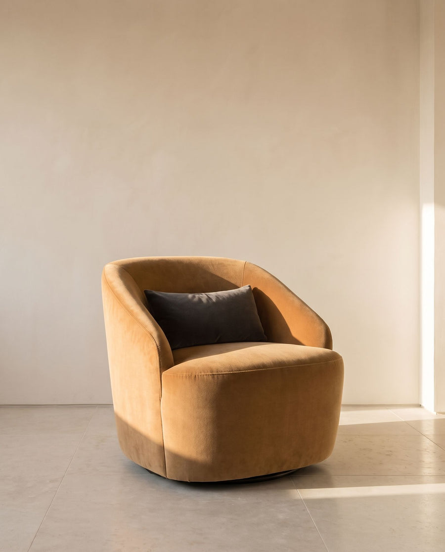 Serena Swivel Chair in camel mohair velvet