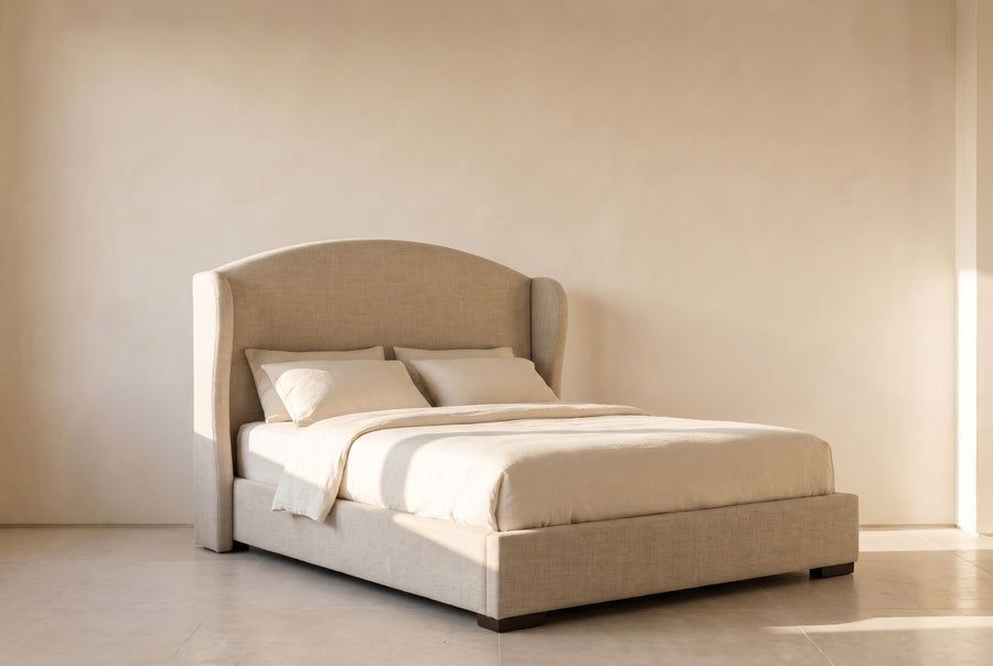 Sophia Platform Bed in oatmeal linen