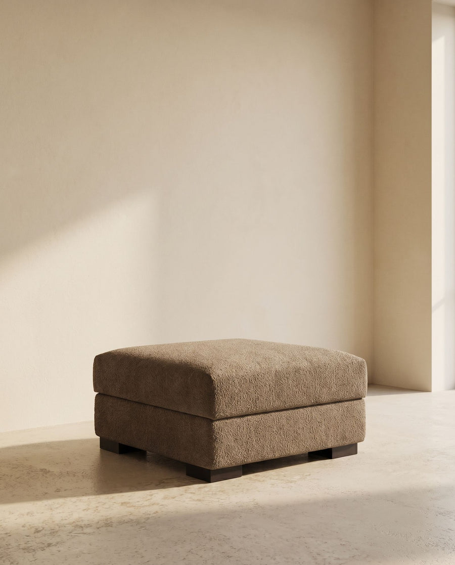 Stanton II Rectangular Storage Ottoman in taupe wool bouclé