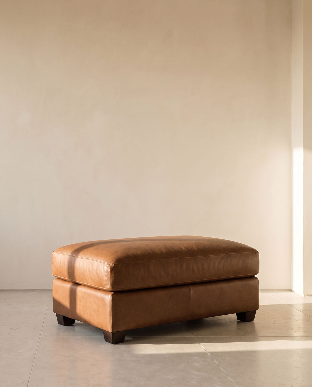 Stanton Square Storage Ottoman in tobacco leather