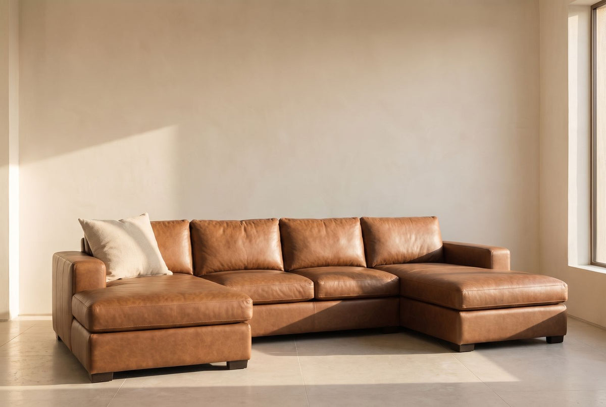 Stanton Corner Chaise Sectional in tobacco leather