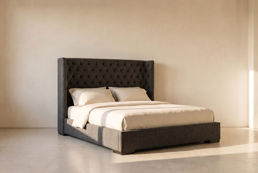 Stella Platform Bed in charcoal heathered wool