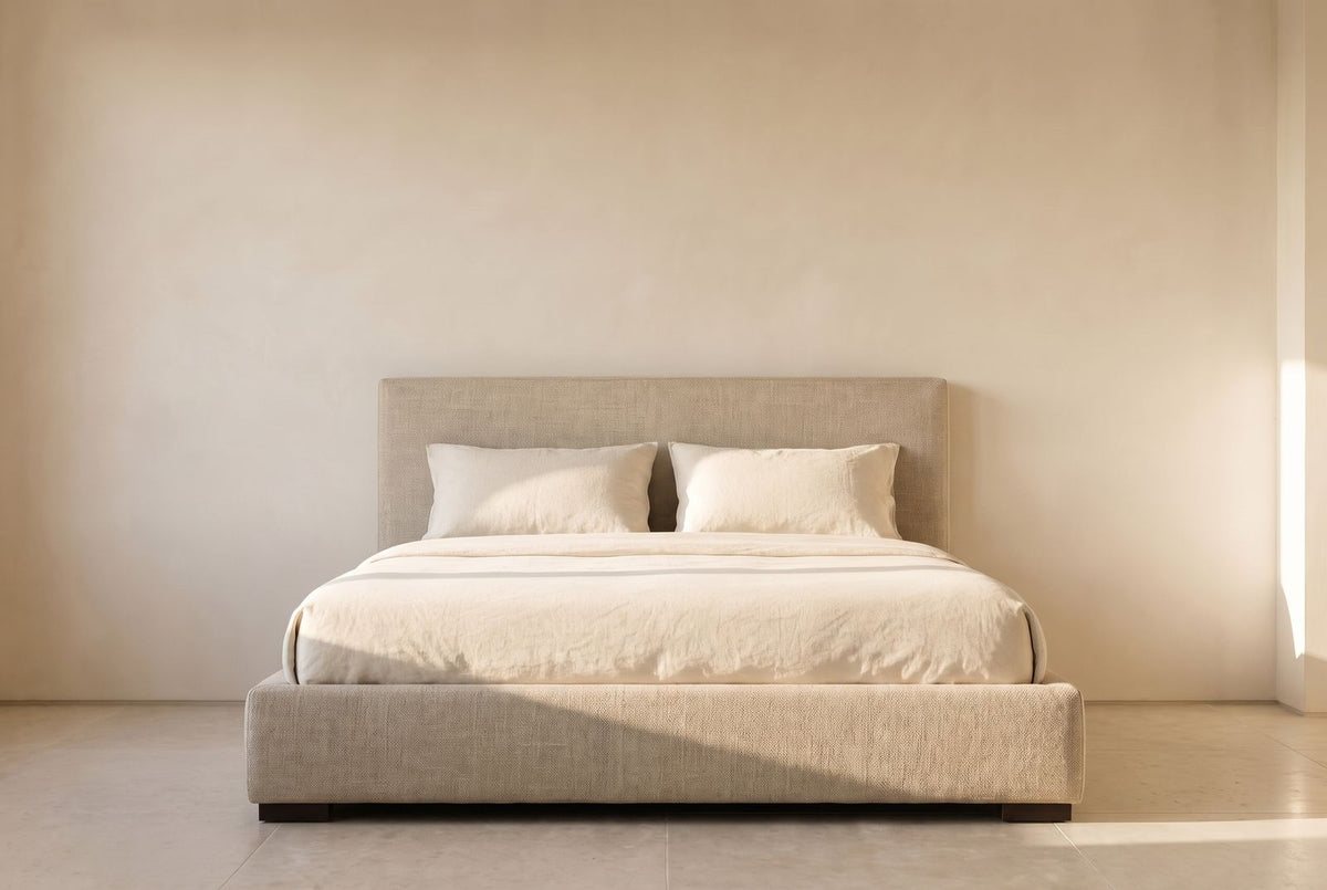 Vendome Platform Bed in oatmeal linen