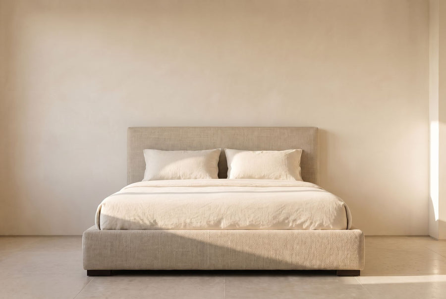 Vendome Platform Bed in oatmeal linen