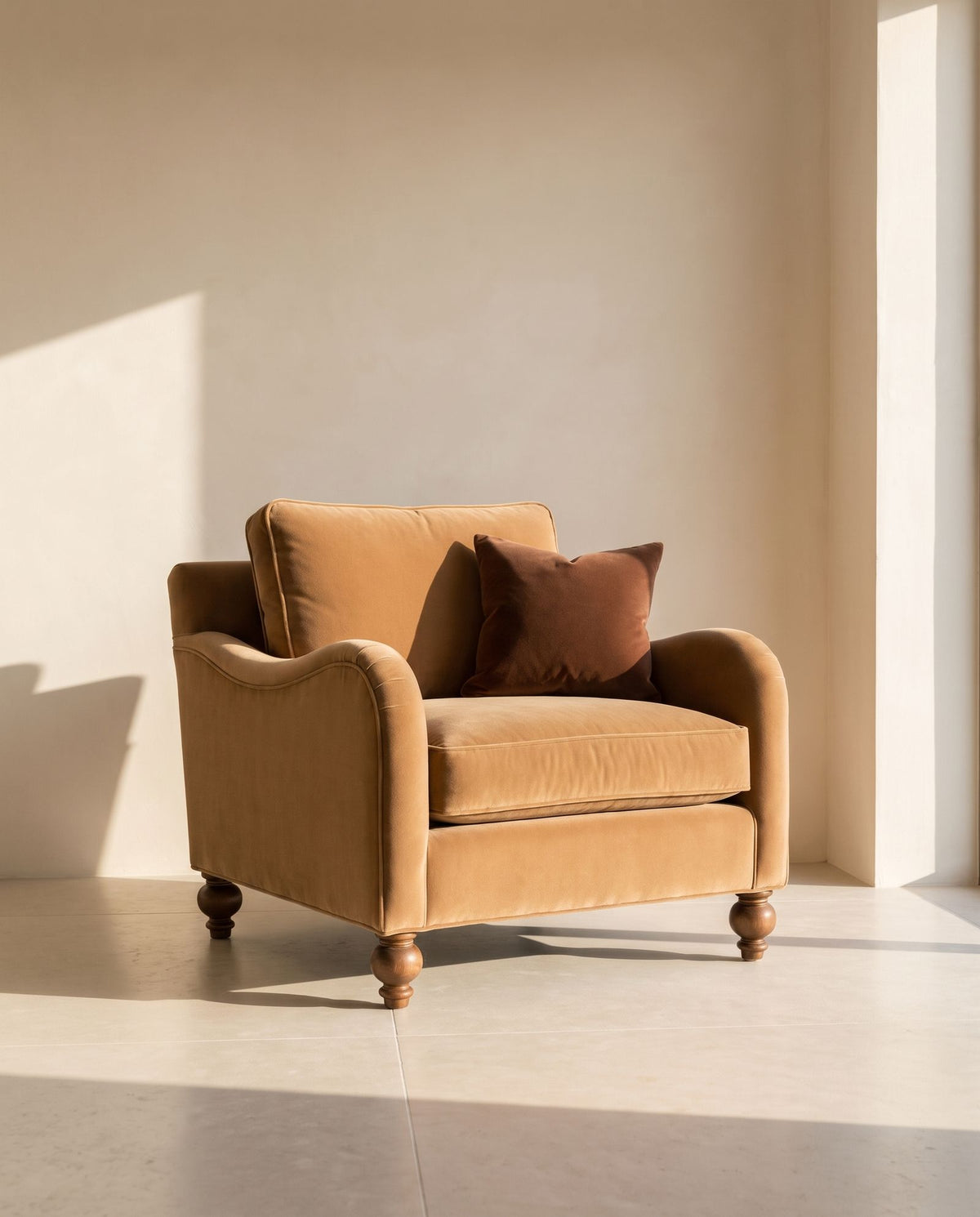 Windermere Chair in camel mohair velvet