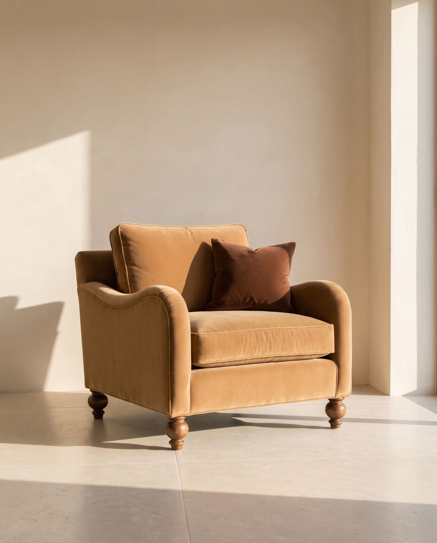 Windermere Chair in camel mohair velvet